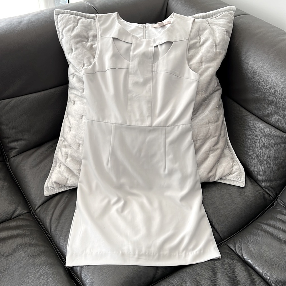 Light Silver Gray dress with cut out neck detail
